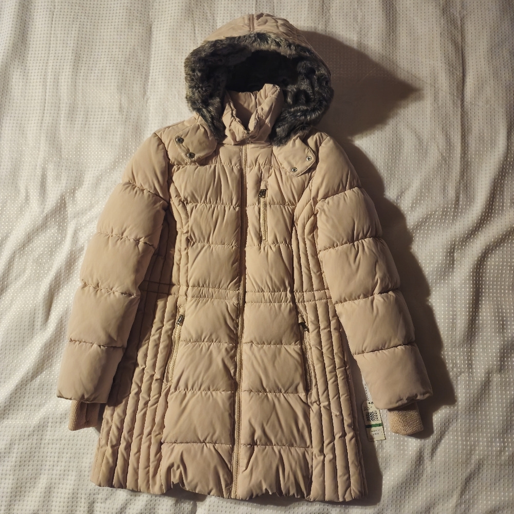 Nautica Women's Heavyweight Puffer Jacket with Faux Fur Lined Hood RoseSmoke L